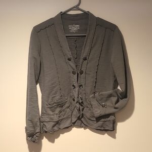 NEON BUDDHA - Casual Ruffle-Trim Button Cardigan Jacket - KHAKI